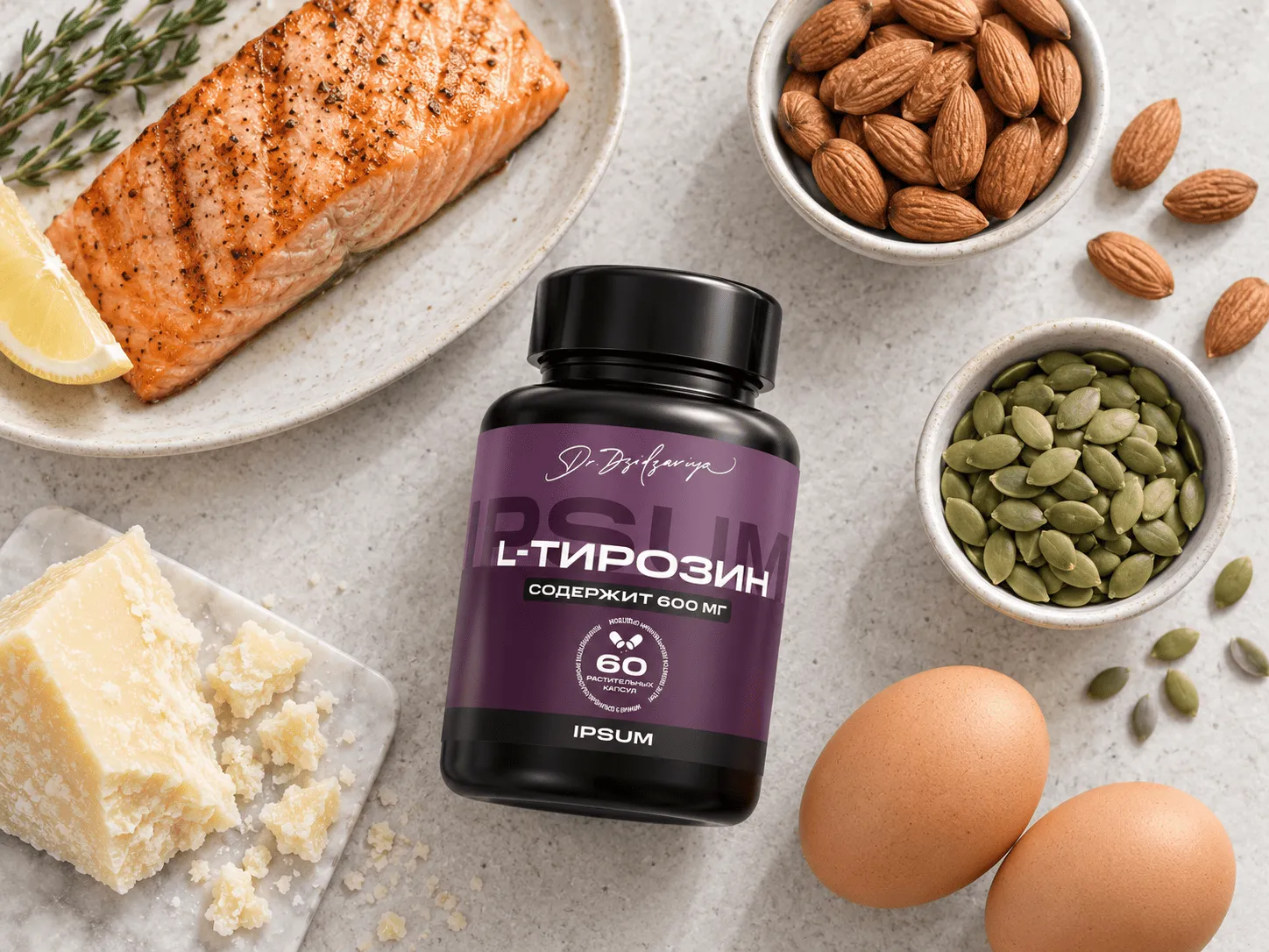 Продукты, богатые тирозином - сыр, лосось, орехи